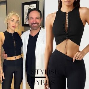 Joah Brown Black Lace-Up Crop Top